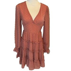 Altar’d State Pink Tiered Dress S Blush Mauve